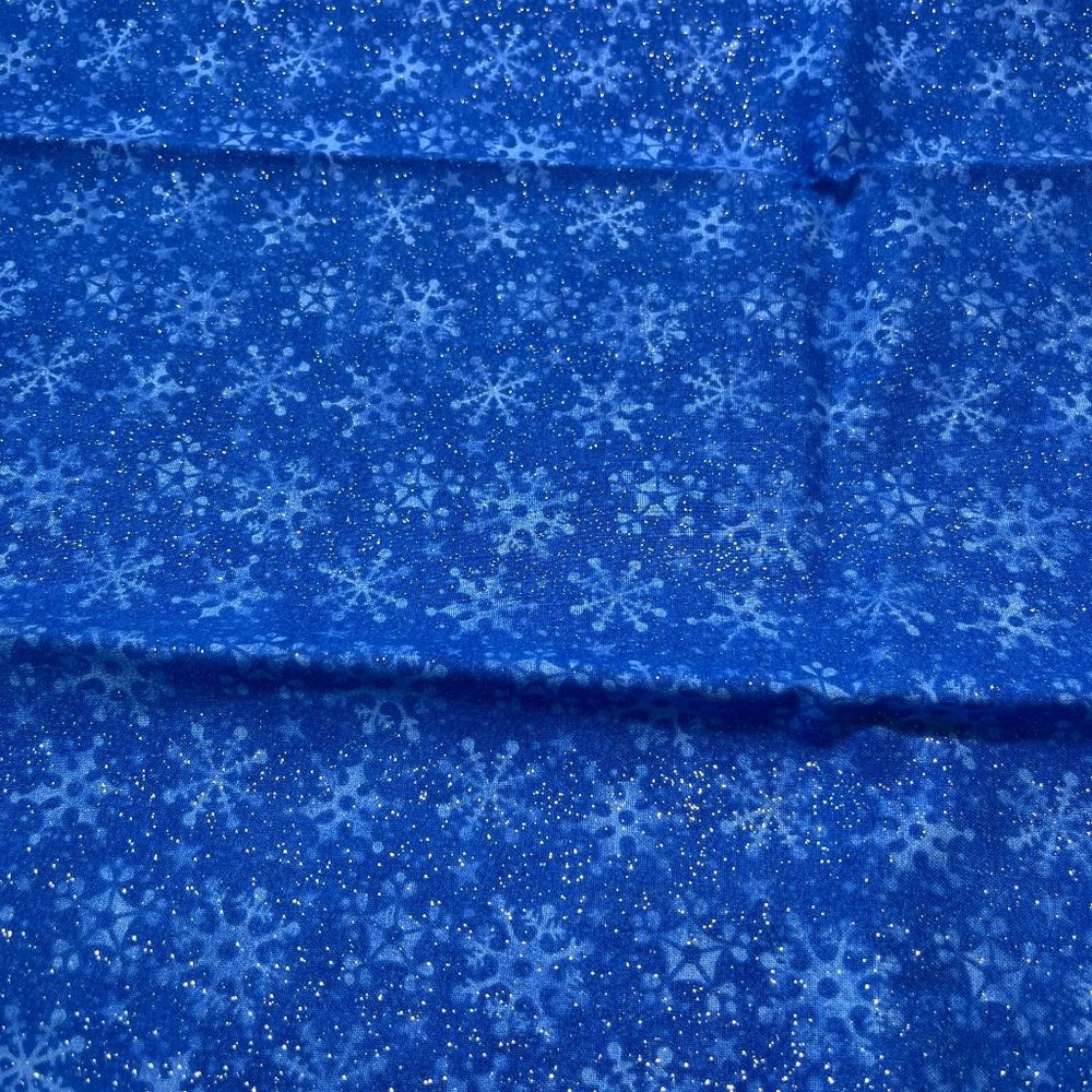Blue Snowflake Fabric Remnant Patty Reed Design Christmas Silver Glitter Shimmer